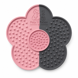Pets N Potion Silicone Slow Feeder Lick Mat for Dogs – Non-Slip Interactive Treat Mat – Pink & Grey